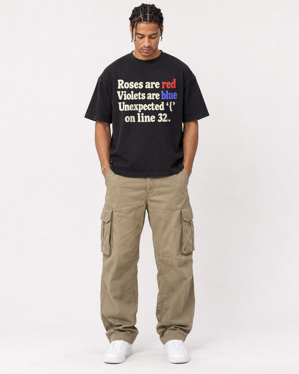 Mockup Boxy Heavyweight Tee Black male full-body 40