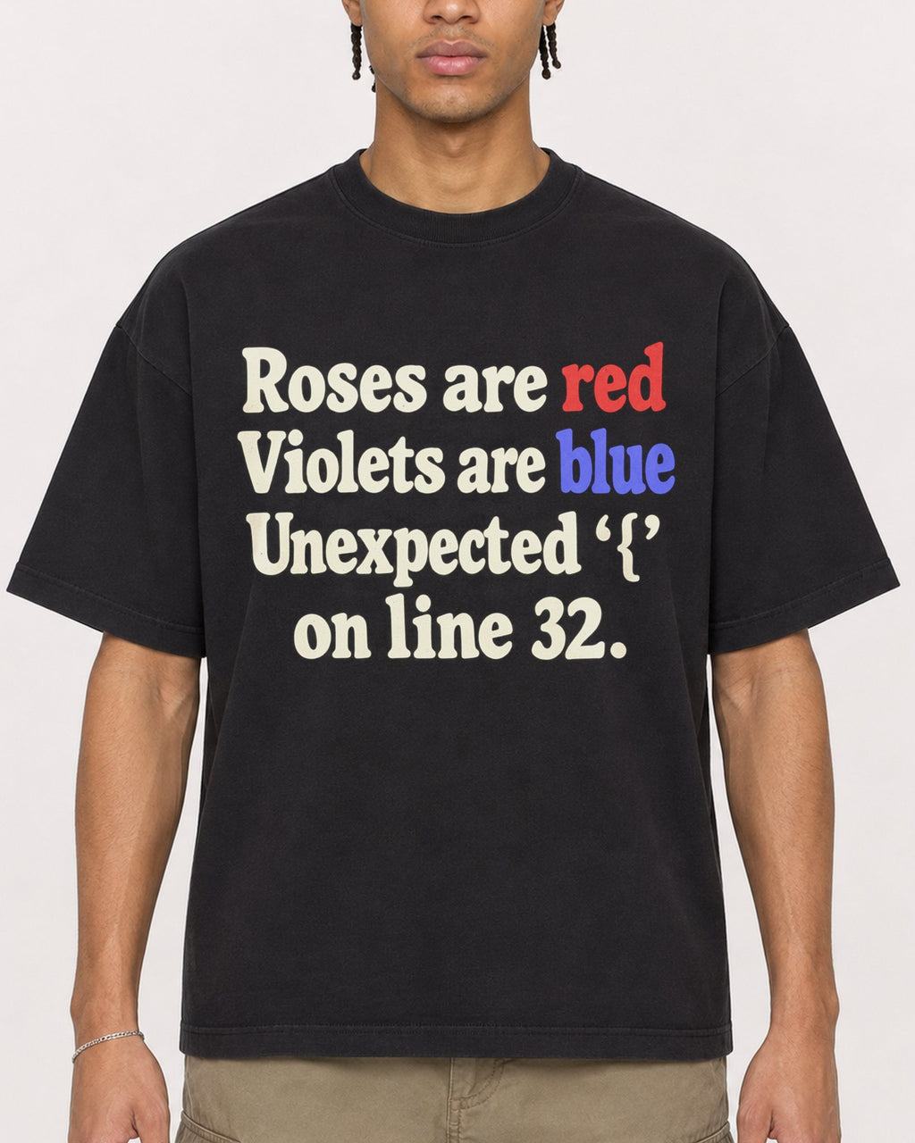 Mockup Boxy Heavyweight Tee Black male close-up 40