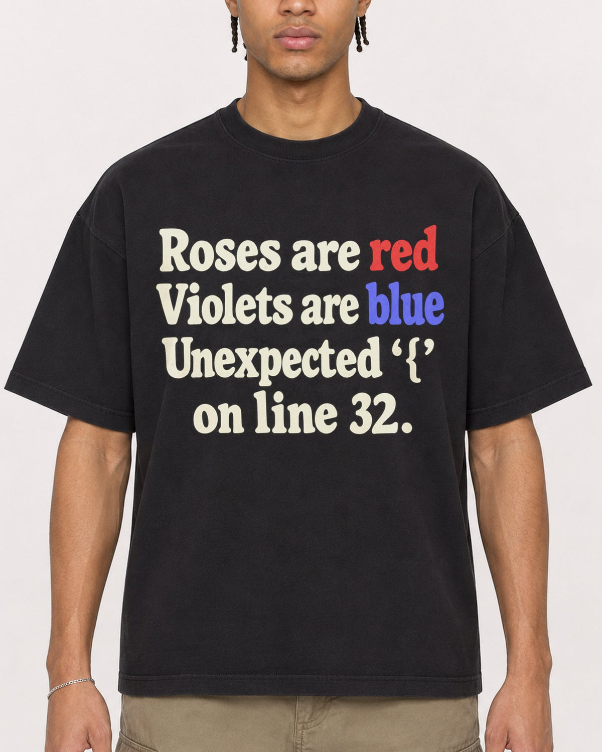 Mockup Boxy Heavyweight Tee Black male close-up 40