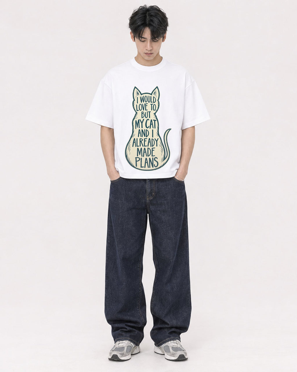 Mockup Boxy Heavyweight Tee White male full-body 31