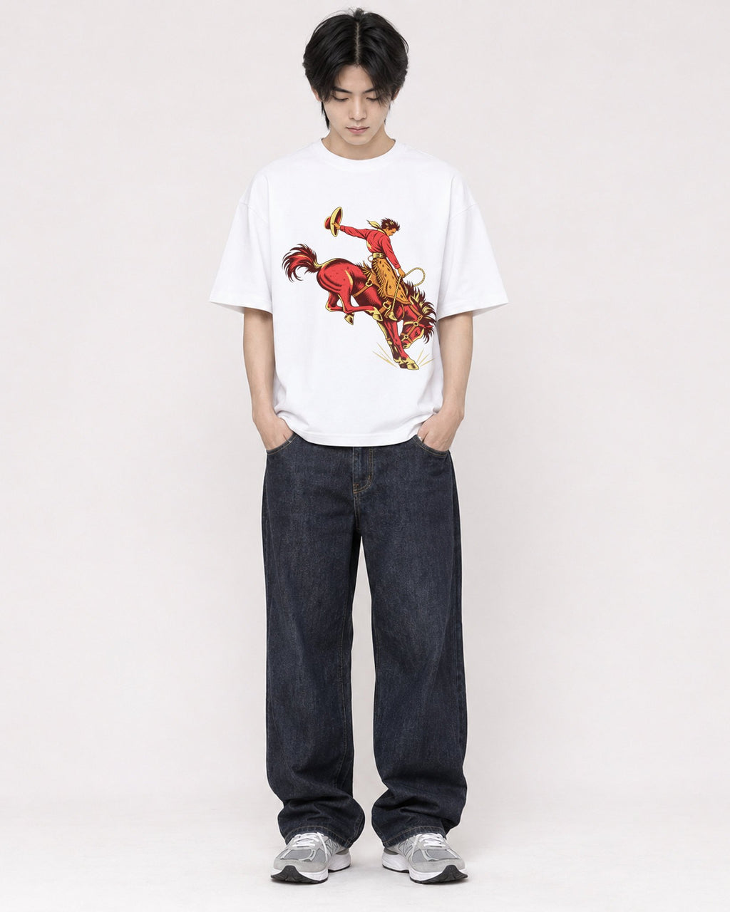Mockup Boxy Heavyweight Tee White male full-body 11