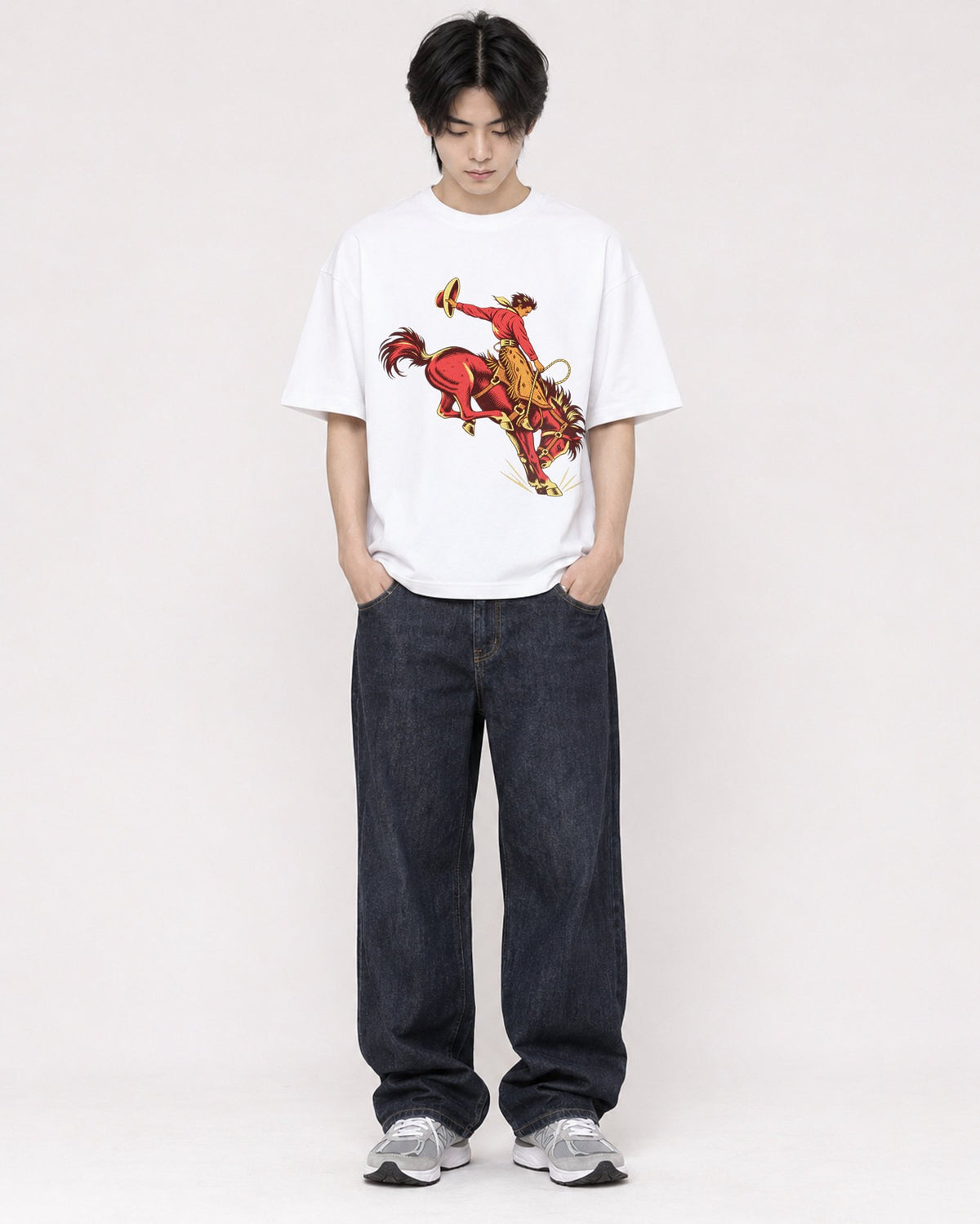 Mockup Boxy Heavyweight Tee White male full-body 11