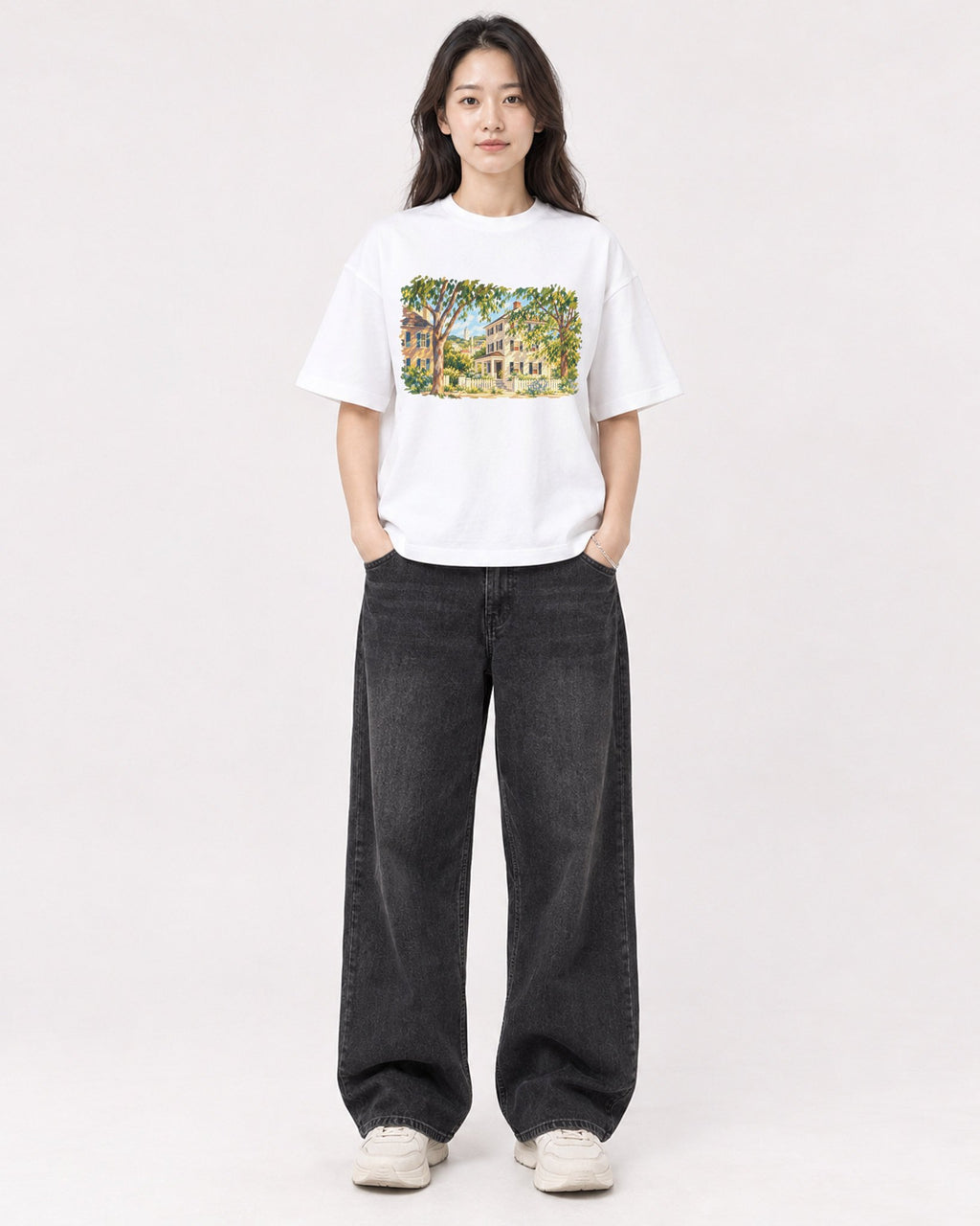 Mockup Boxy Heavyweight Tee White female full-body 03