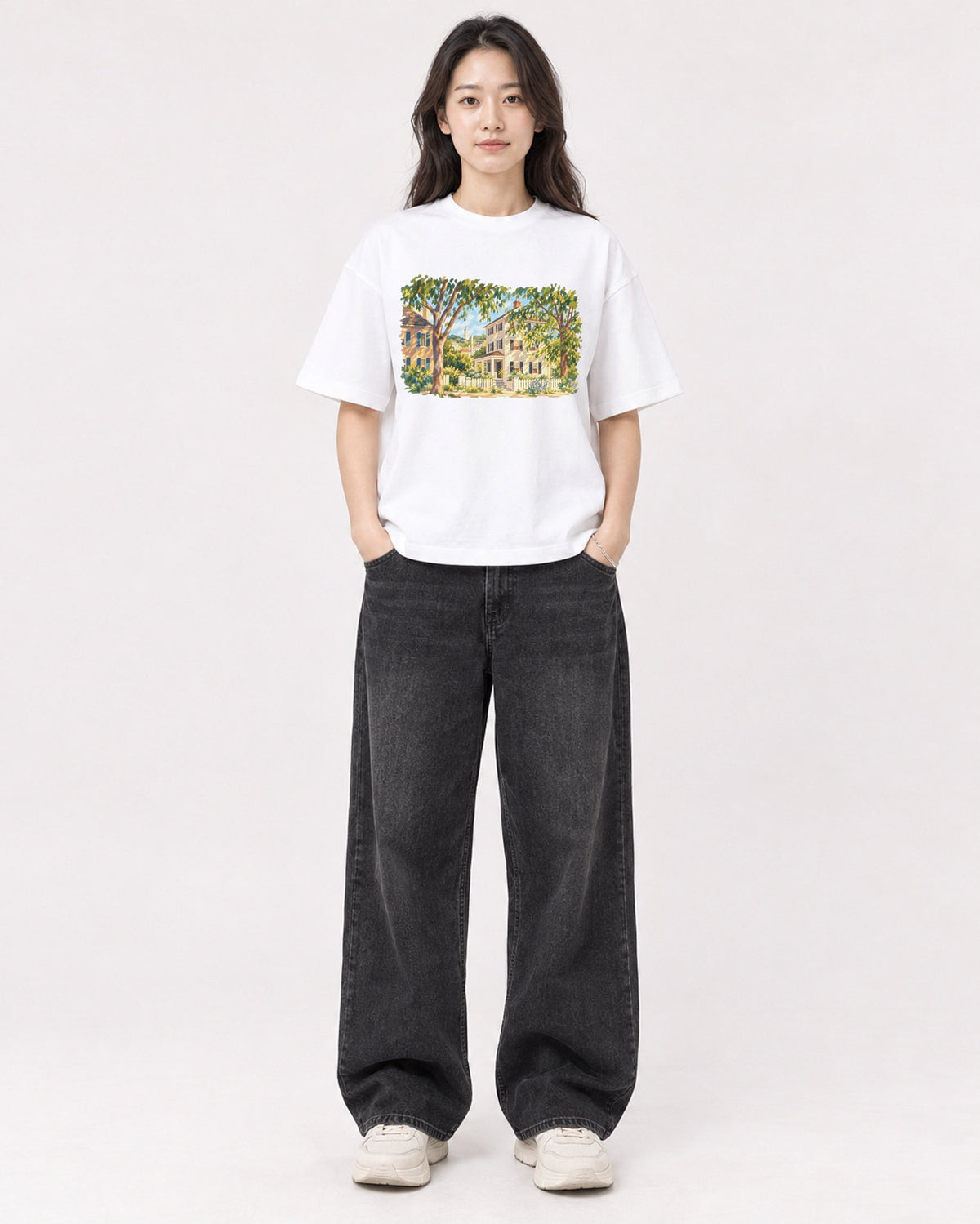 Mockup Boxy Heavyweight Tee White female full-body 03