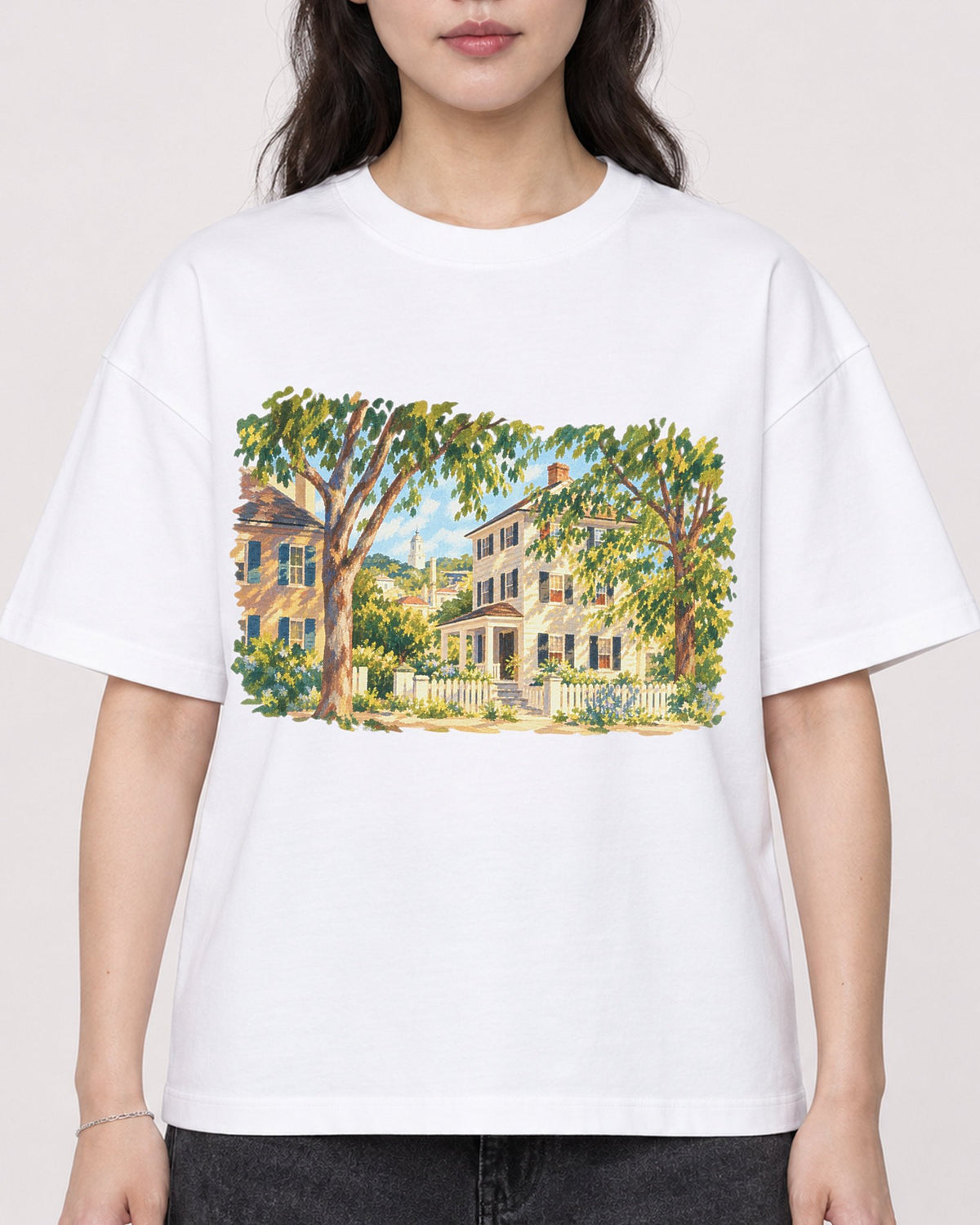 Mockup Boxy Heavyweight Tee White female close-up 03