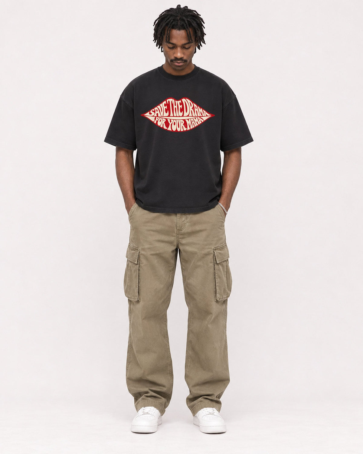 Mockup Boxy Heavyweight Tee Black male full-body 04