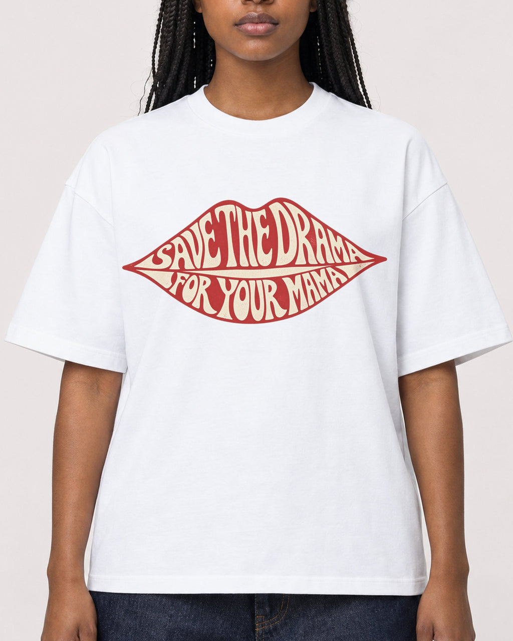 Mockup Boxy Heavyweight Tee White female close-up 04