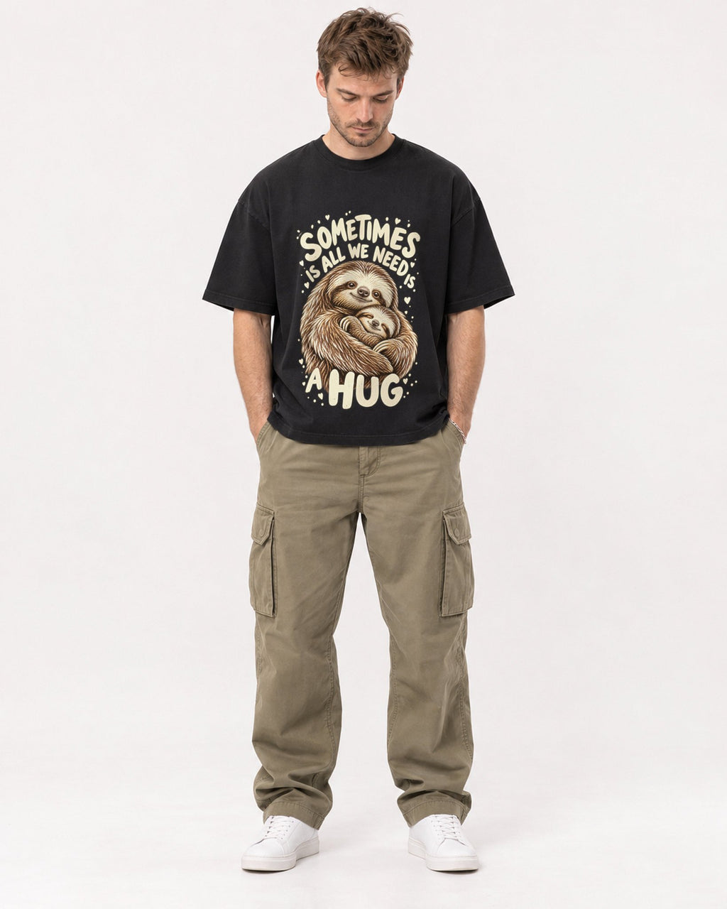 Mockup Boxy Heavyweight Tee Black male full-body 08
