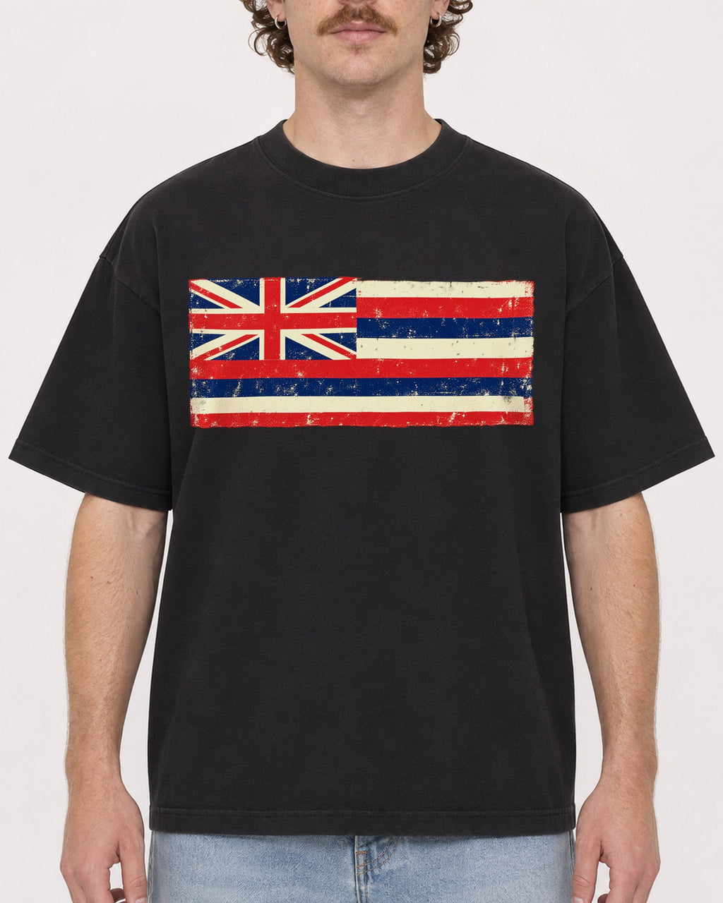 Mockup Boxy Heavyweight Tee Black male close-up 09