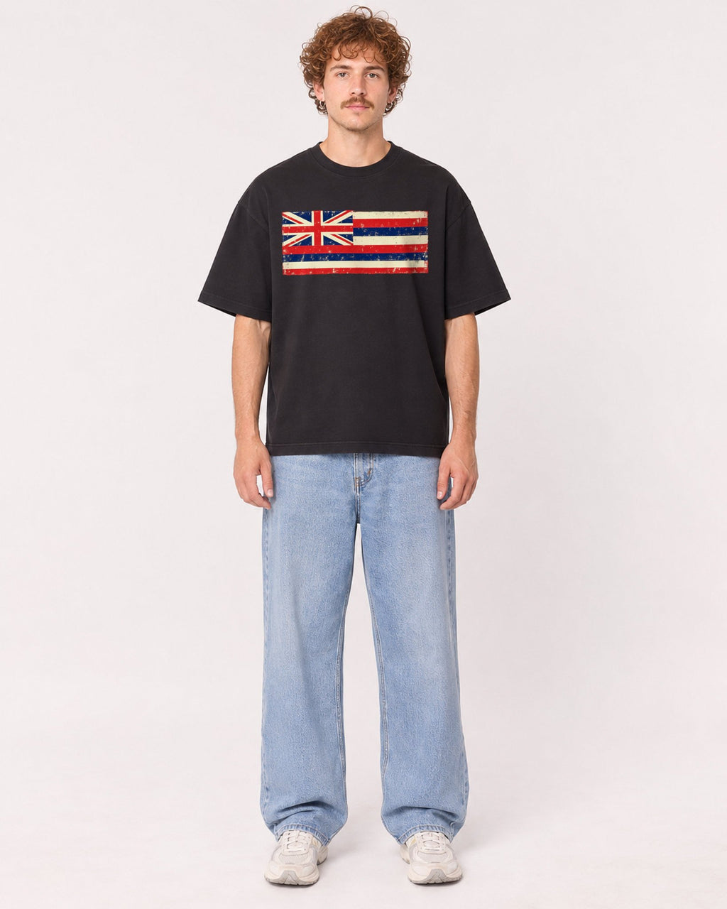 Mockup Boxy Heavyweight Tee Black male full-body 09