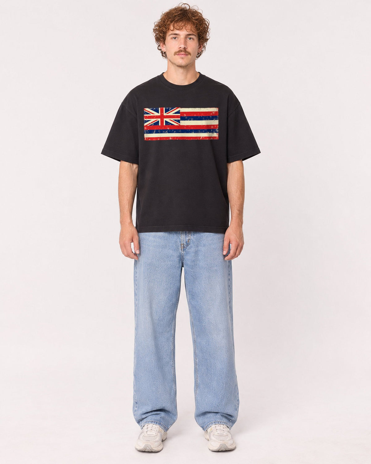 Mockup Boxy Heavyweight Tee Black male full-body 09