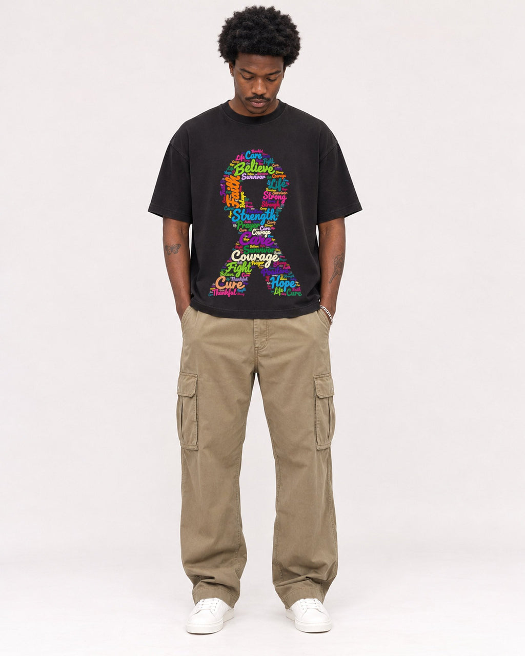 Mockup Boxy Heavyweight Tee Black male full-body 24