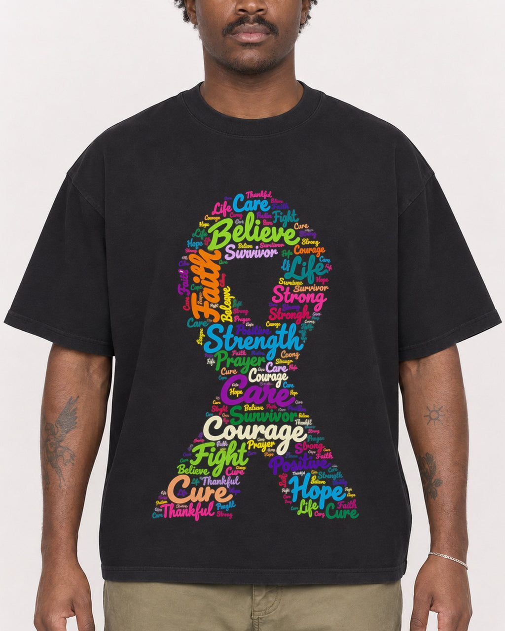 Mockup Boxy Heavyweight Tee Black male close-up 24