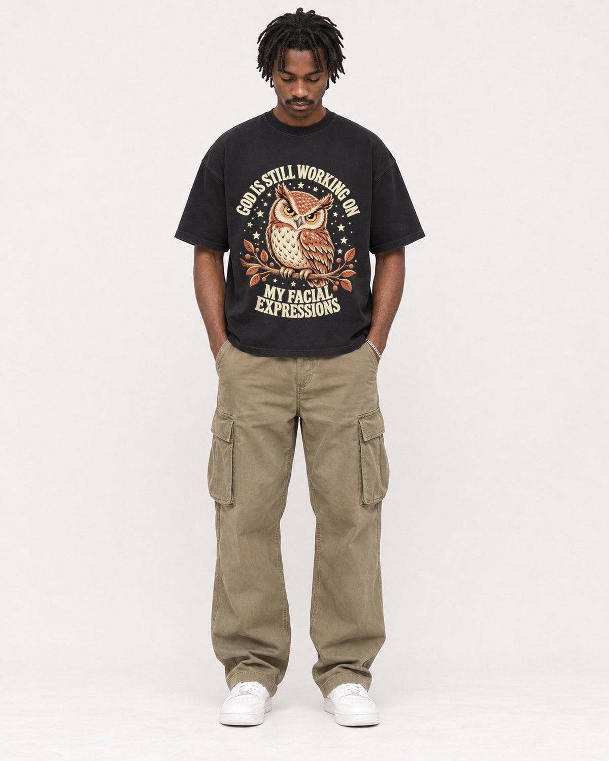 Mockup Boxy Heavyweight Tee Black male full-body 04