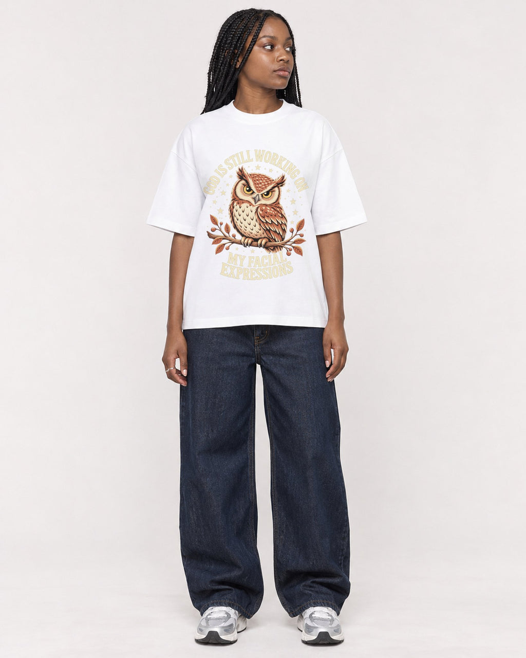 Mockup Boxy Heavyweight Tee White female full-body 04