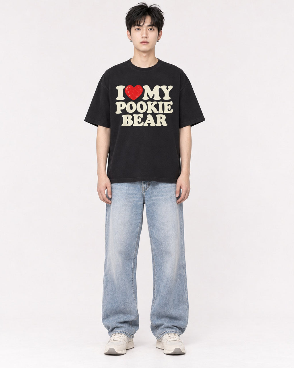Mockup Boxy Heavyweight Tee Black male full-body 01