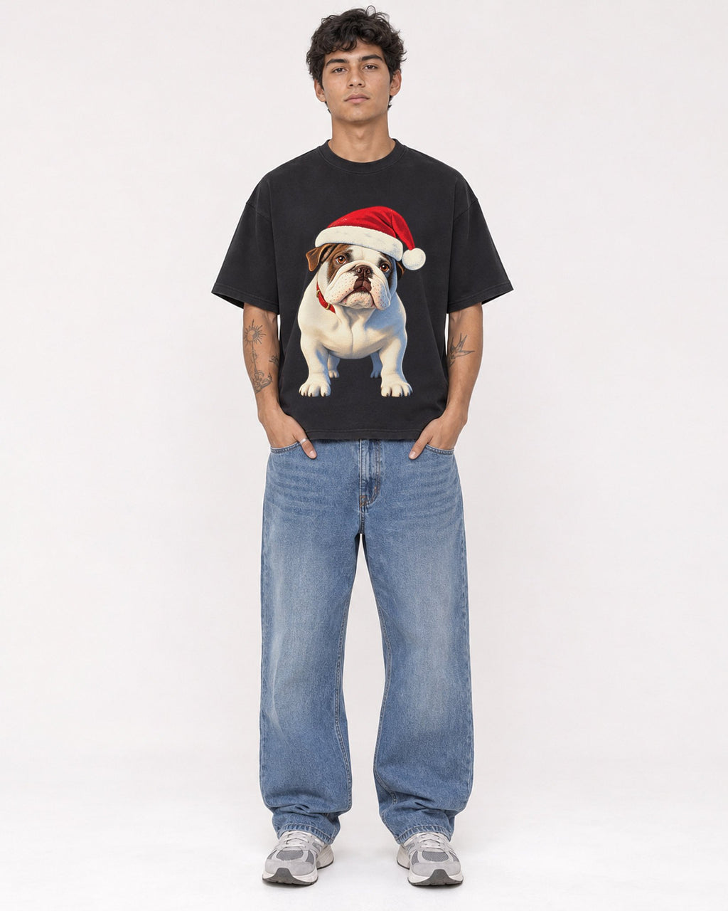 Mockup Boxy Heavyweight Tee Black male full-body 06