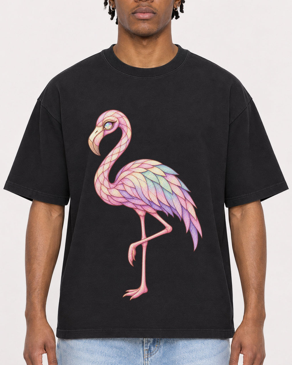 Mockup Boxy Heavyweight Tee Black male close-up 05