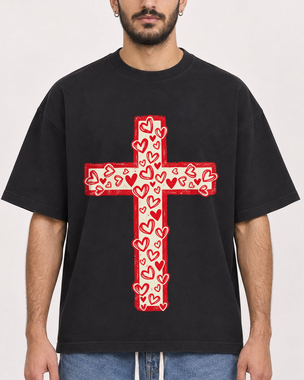 Mockup Boxy Heavyweight Tee Black male close-up 07
