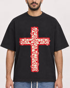 Mockup Boxy Heavyweight Tee Black male close-up 07