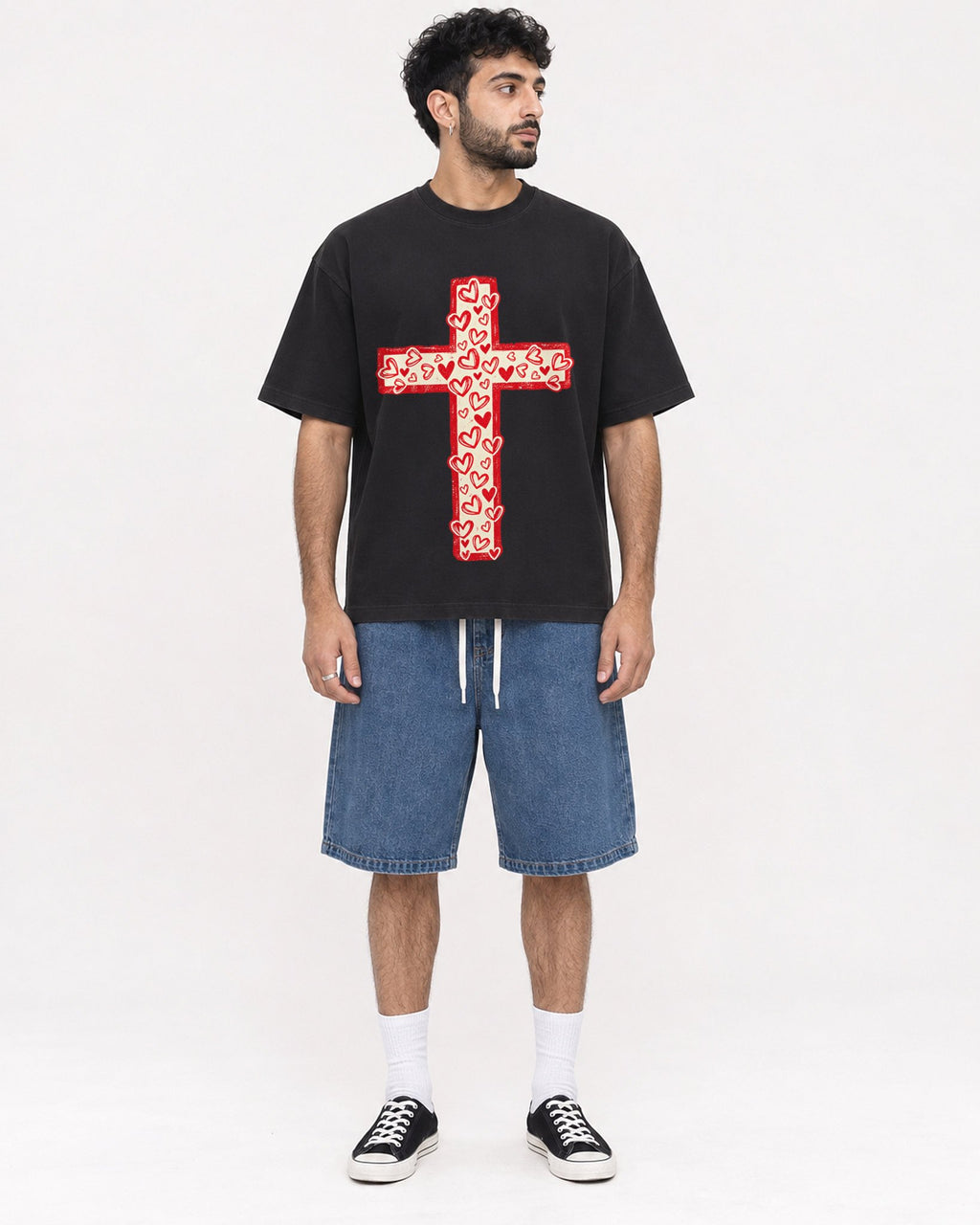 Mockup Boxy Heavyweight Tee Black male full-body 07