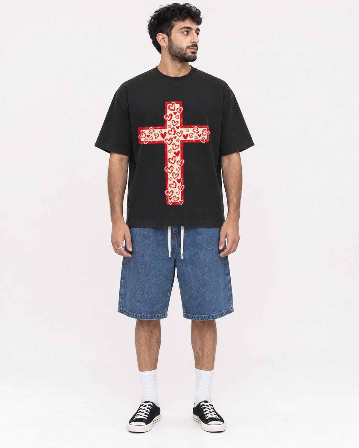 Mockup Boxy Heavyweight Tee Black male full-body 07