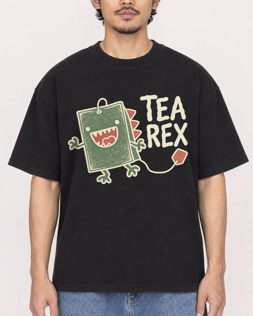 Mockup Boxy Heavyweight Tee Black male close-up 02