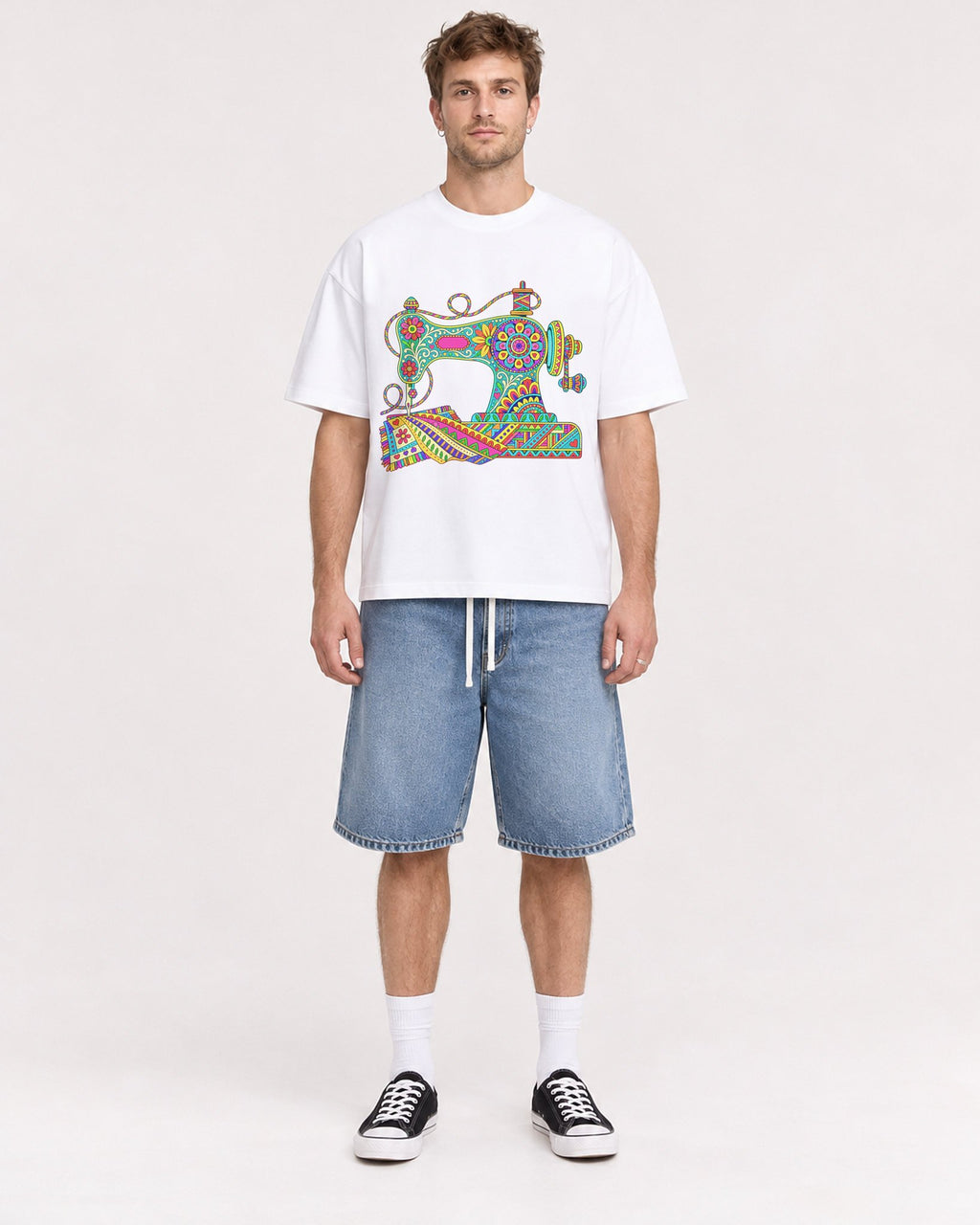 Mockup Boxy Heavyweight Tee White male full-body 08