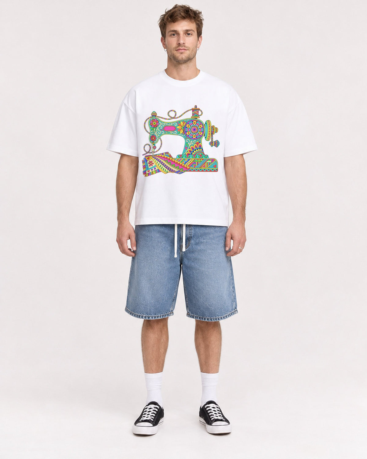 Mockup Boxy Heavyweight Tee White male full-body 08