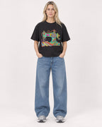 Mockup Boxy Heavyweight Tee Black female full-body 08