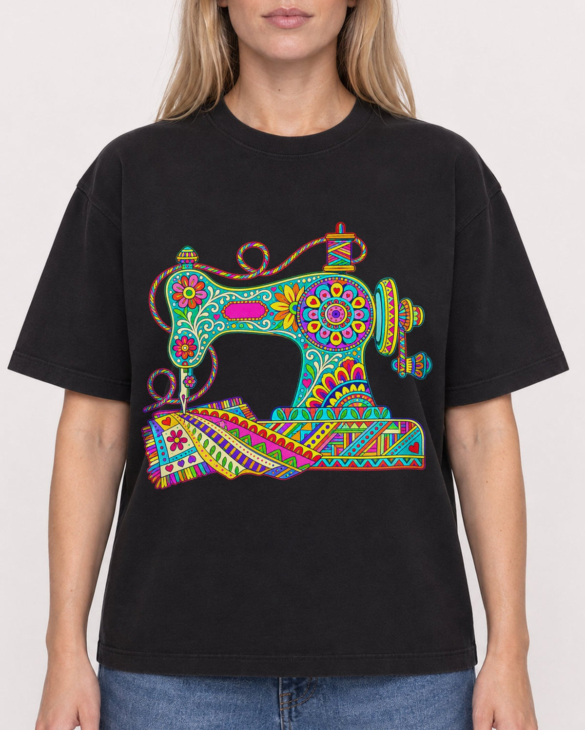 Mockup Boxy Heavyweight Tee Black female close-up 08