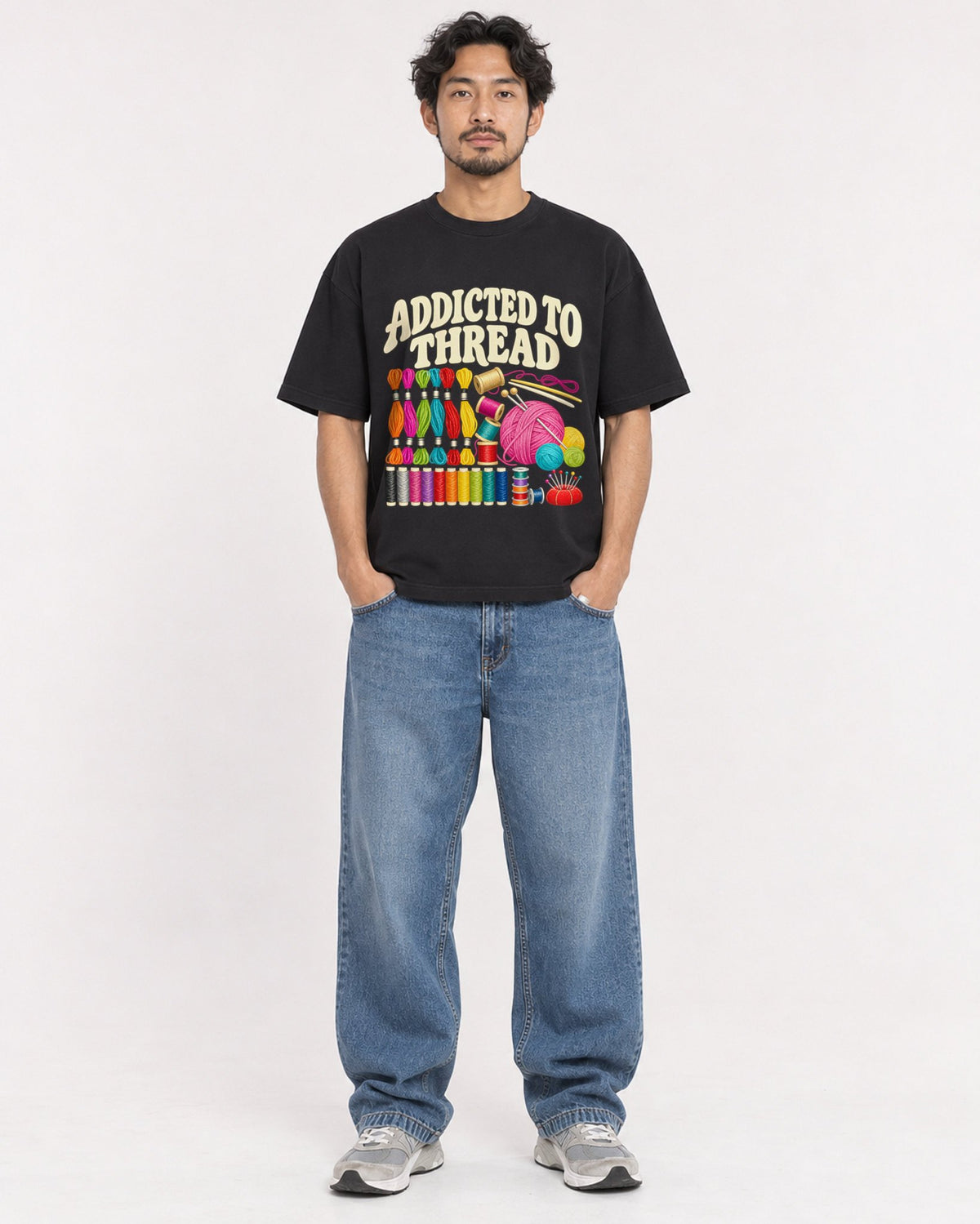 Mockup Boxy Heavyweight Tee Black male full-body 02
