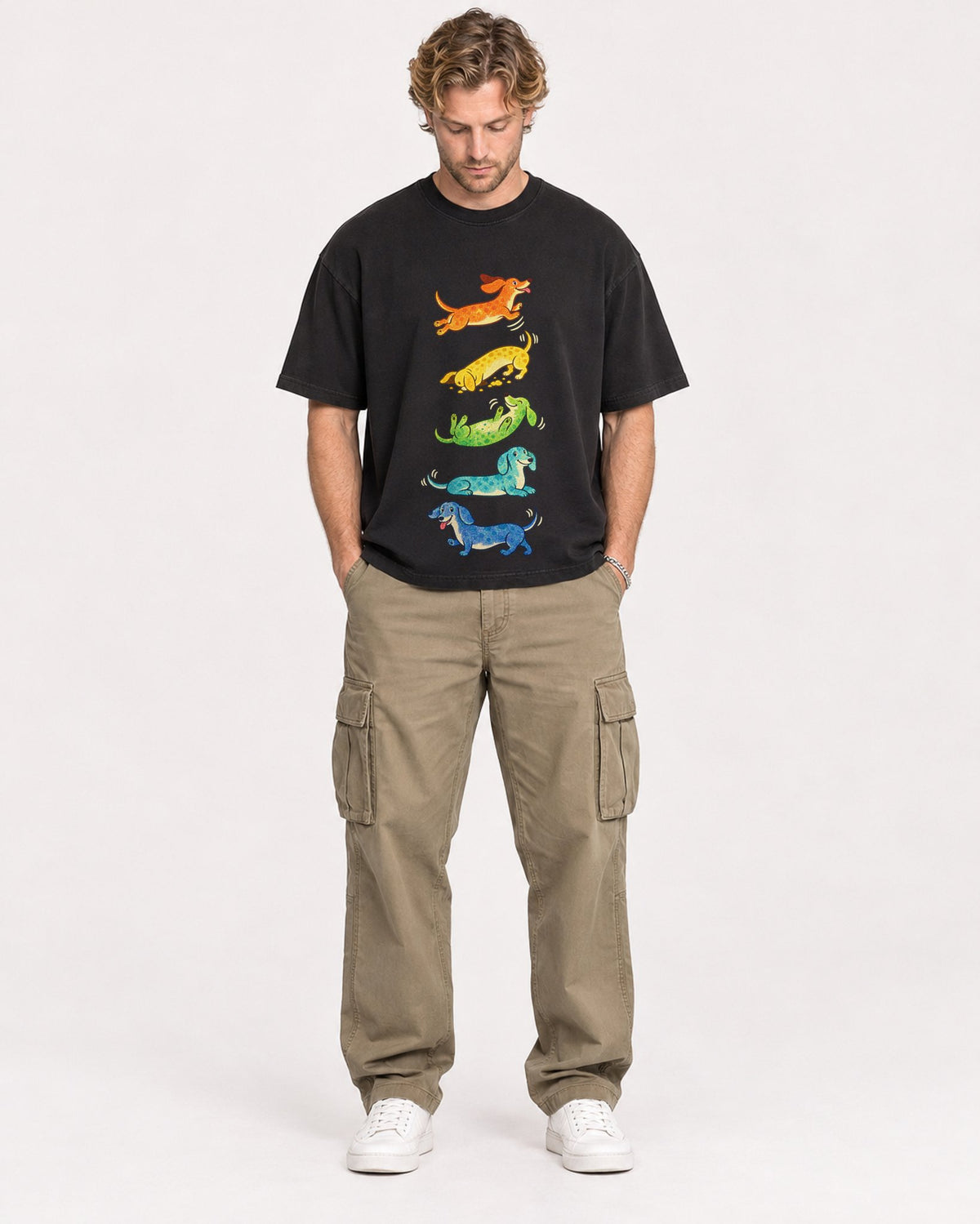 Mockup Boxy Heavyweight Tee Black male full-body 28