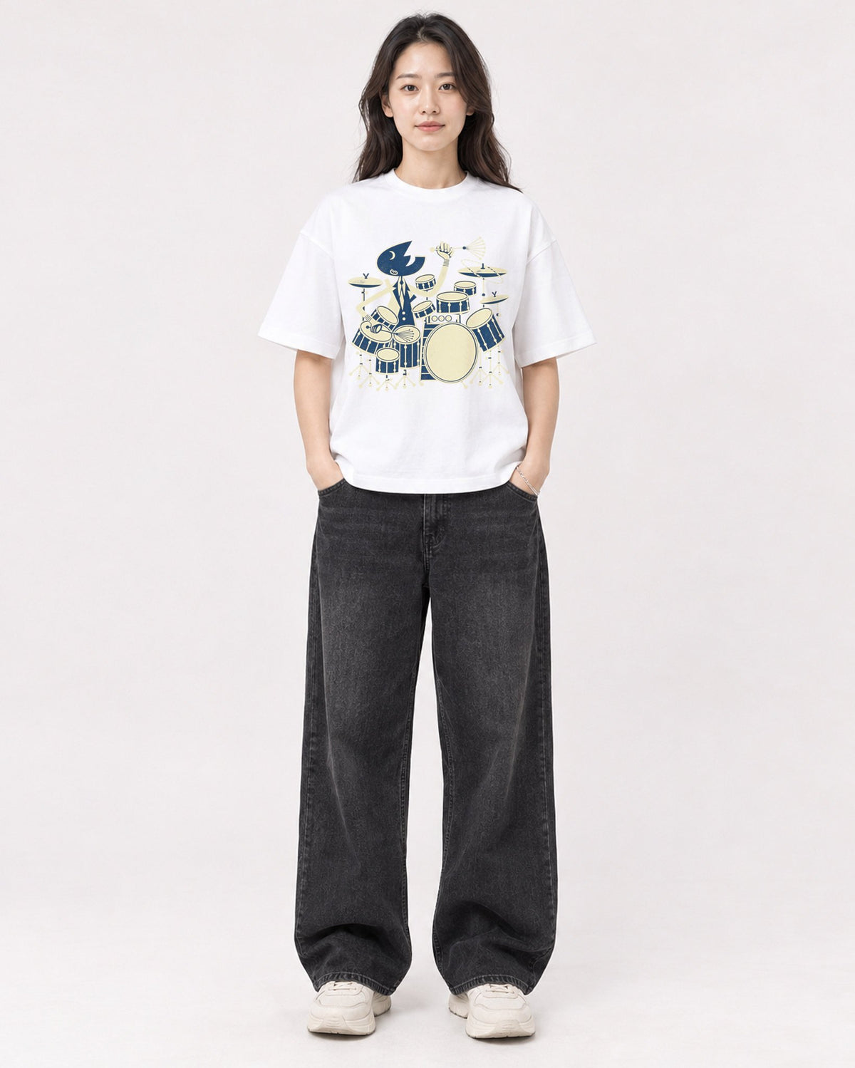 Mockup Boxy Heavyweight Tee White female full-body 03