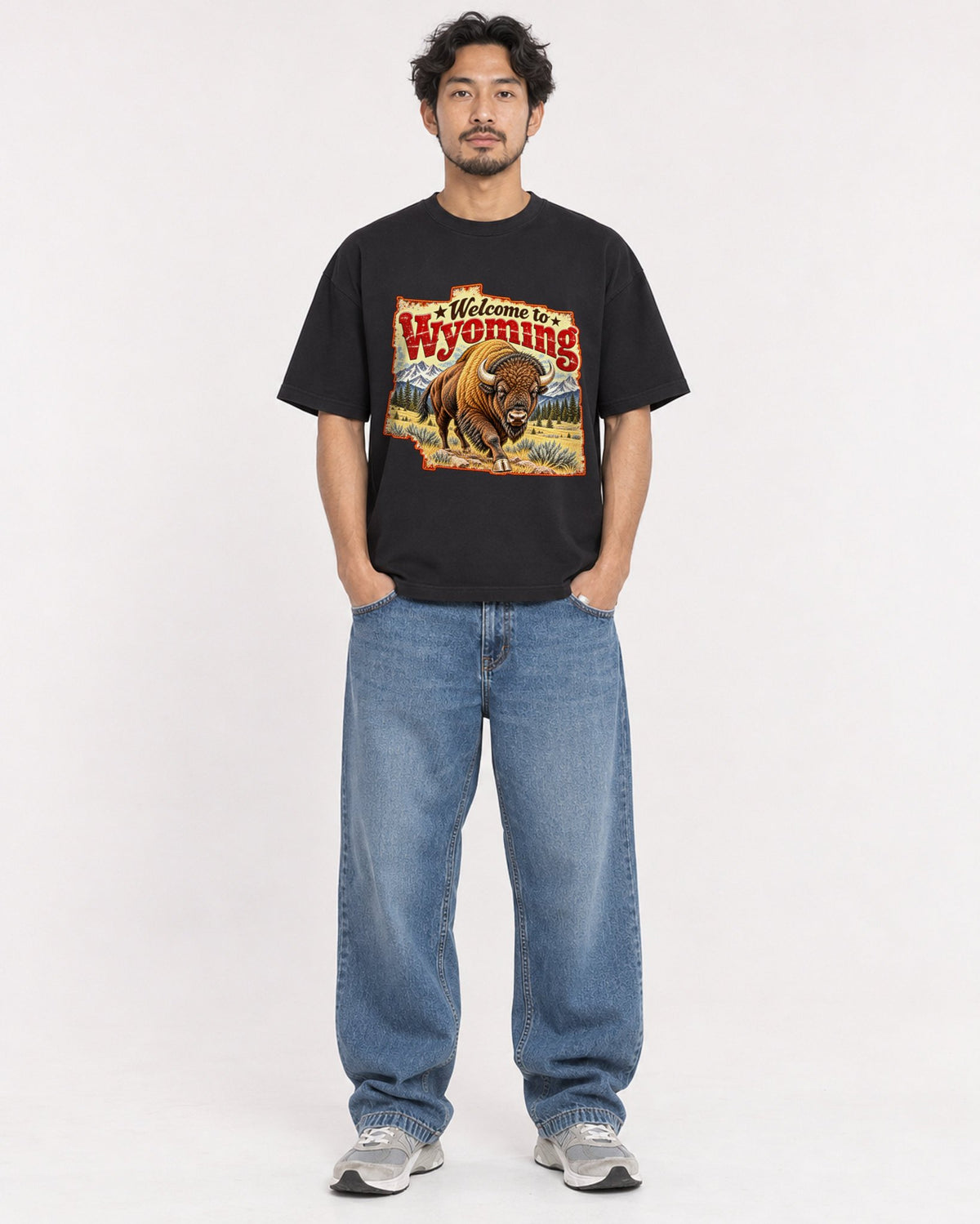 Mockup Boxy Heavyweight Tee Black male full-body 02