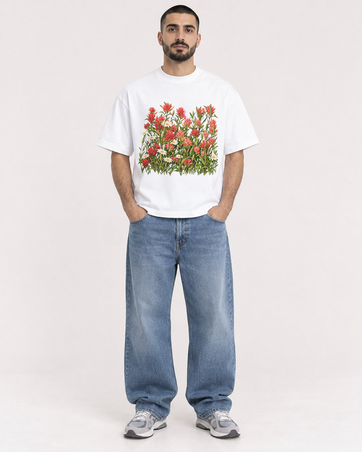 Mockup Boxy Heavyweight Tee White male full-body 37