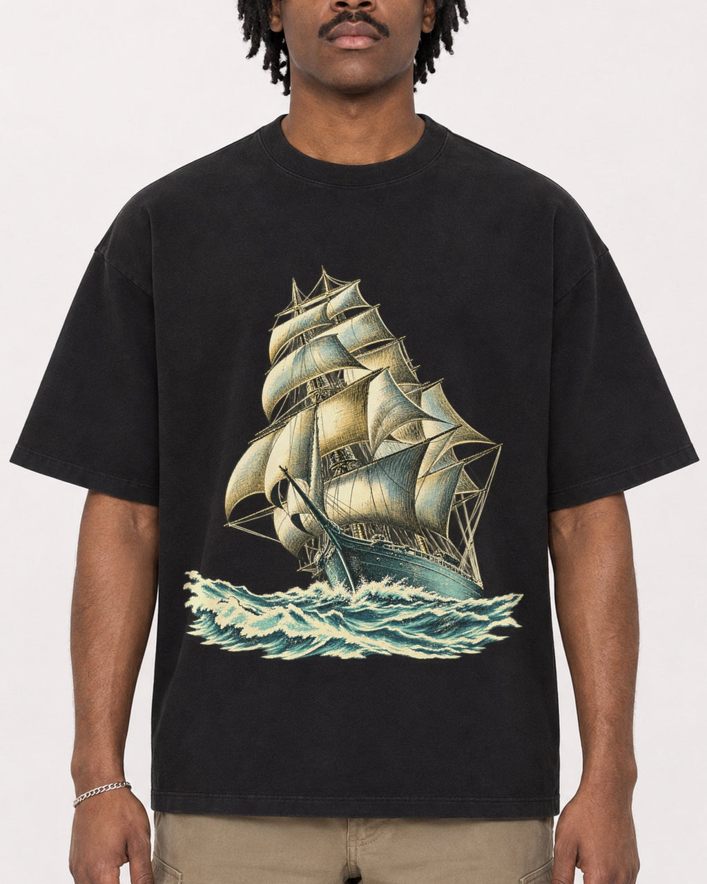 Mockup Boxy Heavyweight Tee Black male close-up 04