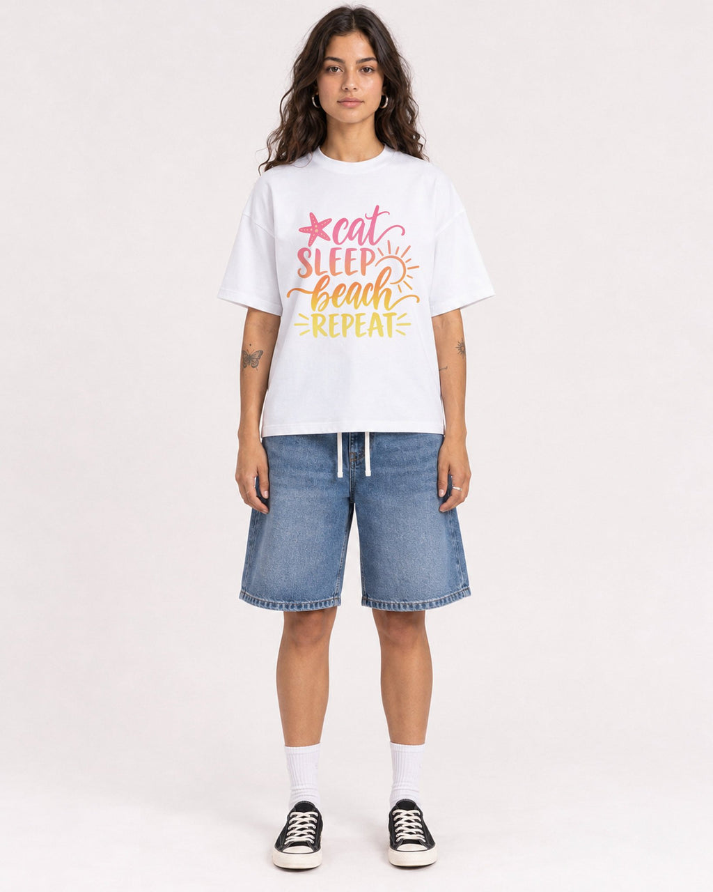 Mockup Boxy Heavyweight Tee White female full-body 06