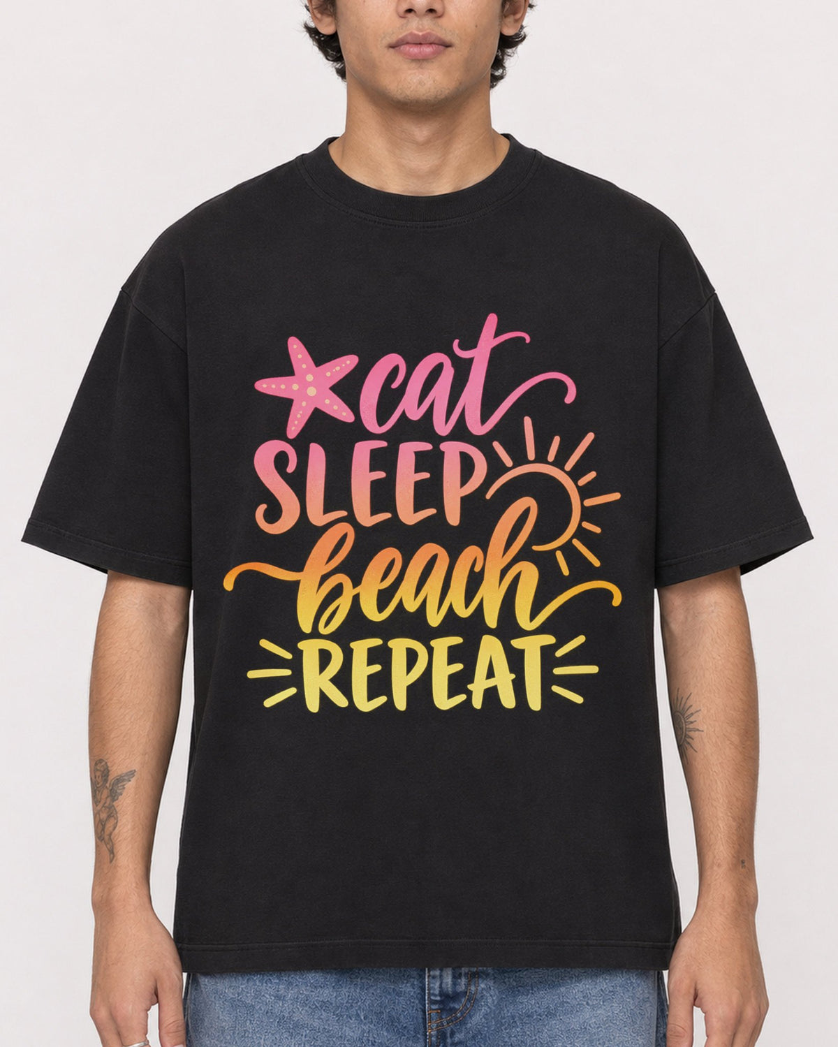 Mockup Boxy Heavyweight Tee Black male close-up 06