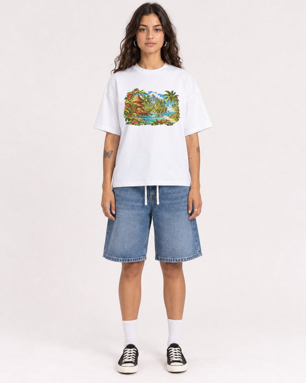 Mockup Boxy Heavyweight Tee White female full-body 06