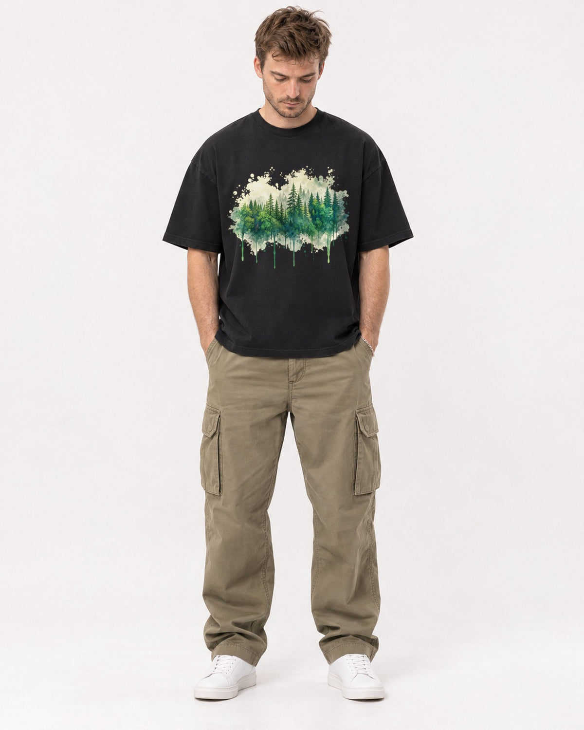 Mockup Boxy Heavyweight Tee Black male full-body 08