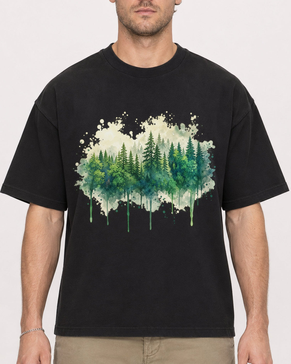 Mockup Boxy Heavyweight Tee Black male close-up 08