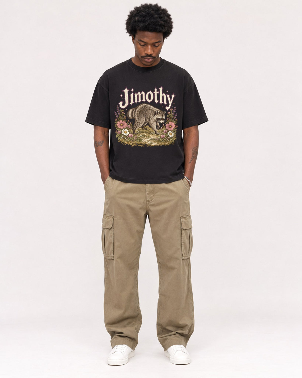 Mockup Boxy Heavyweight Tee Black male full-body 24