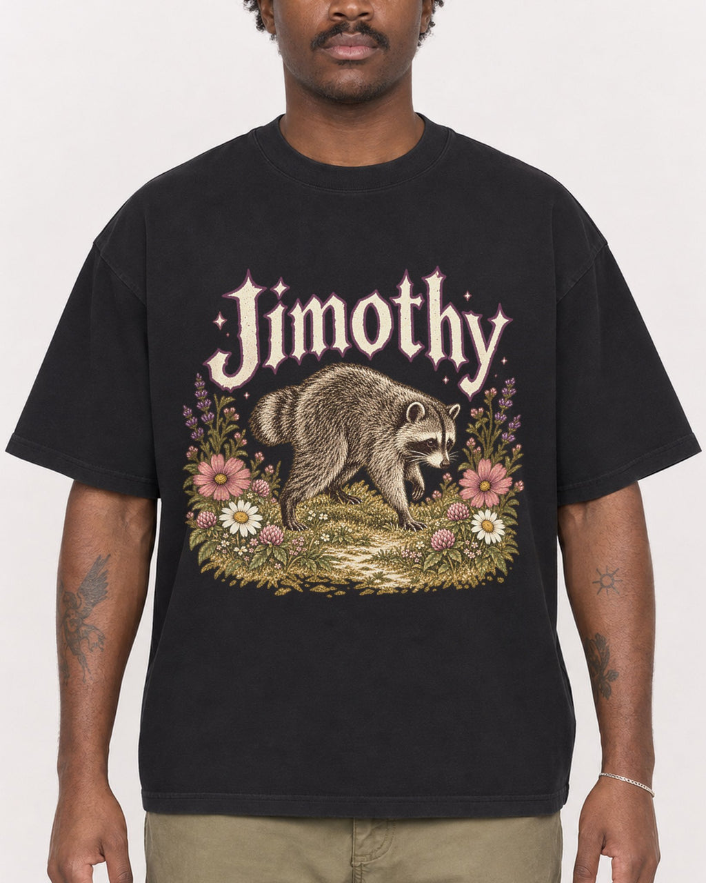 Mockup Boxy Heavyweight Tee Black male close-up 24