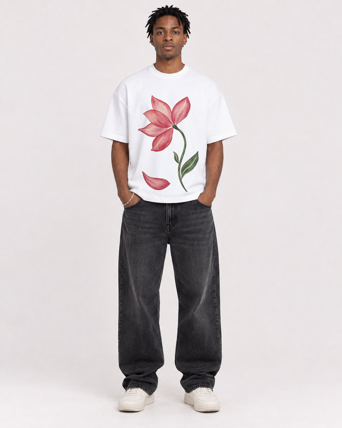 Mockup Boxy Heavyweight Tee White male full-body 05