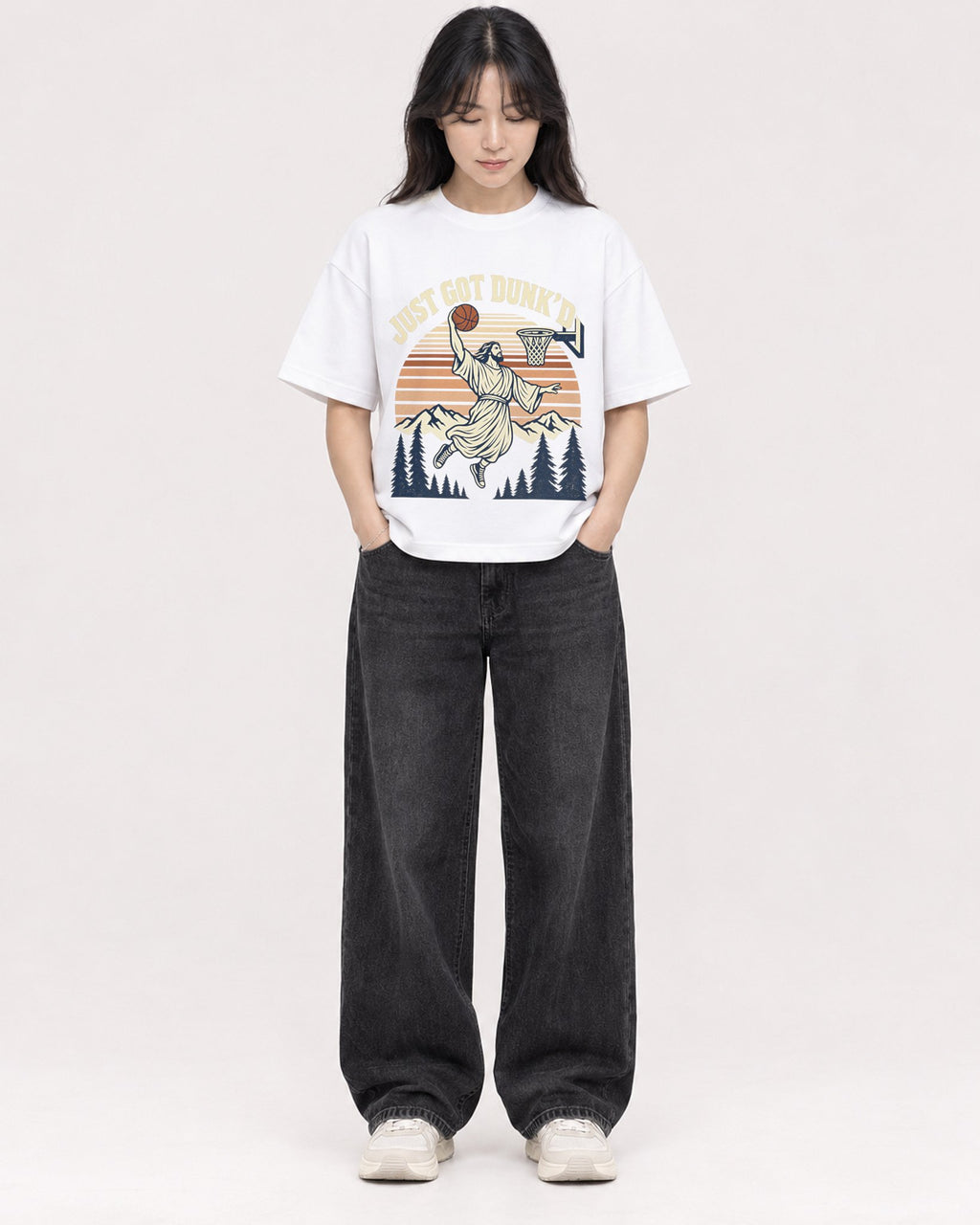 Mockup Boxy Heavyweight Tee White female full-body 13