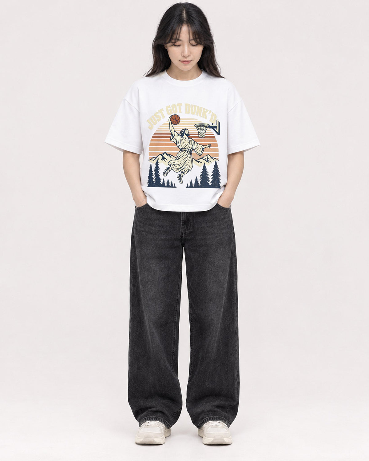 Mockup Boxy Heavyweight Tee White female full-body 13
