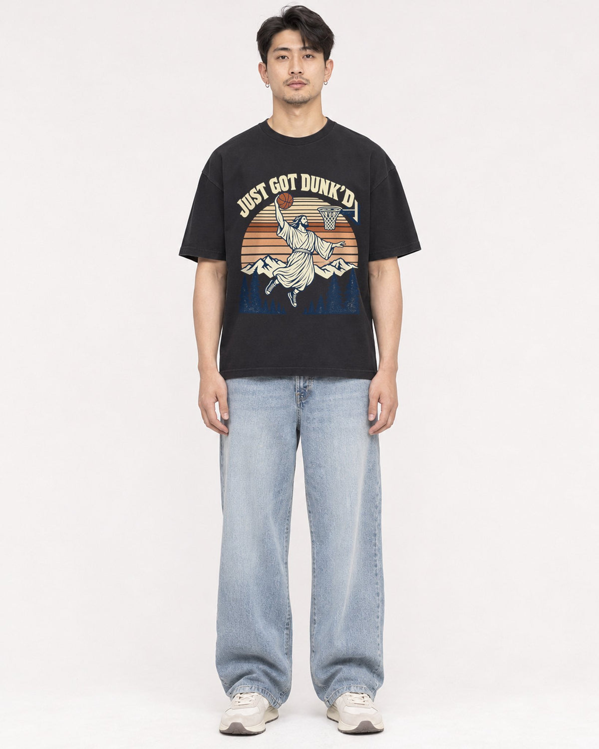 Mockup Boxy Heavyweight Tee Black male full-body 13