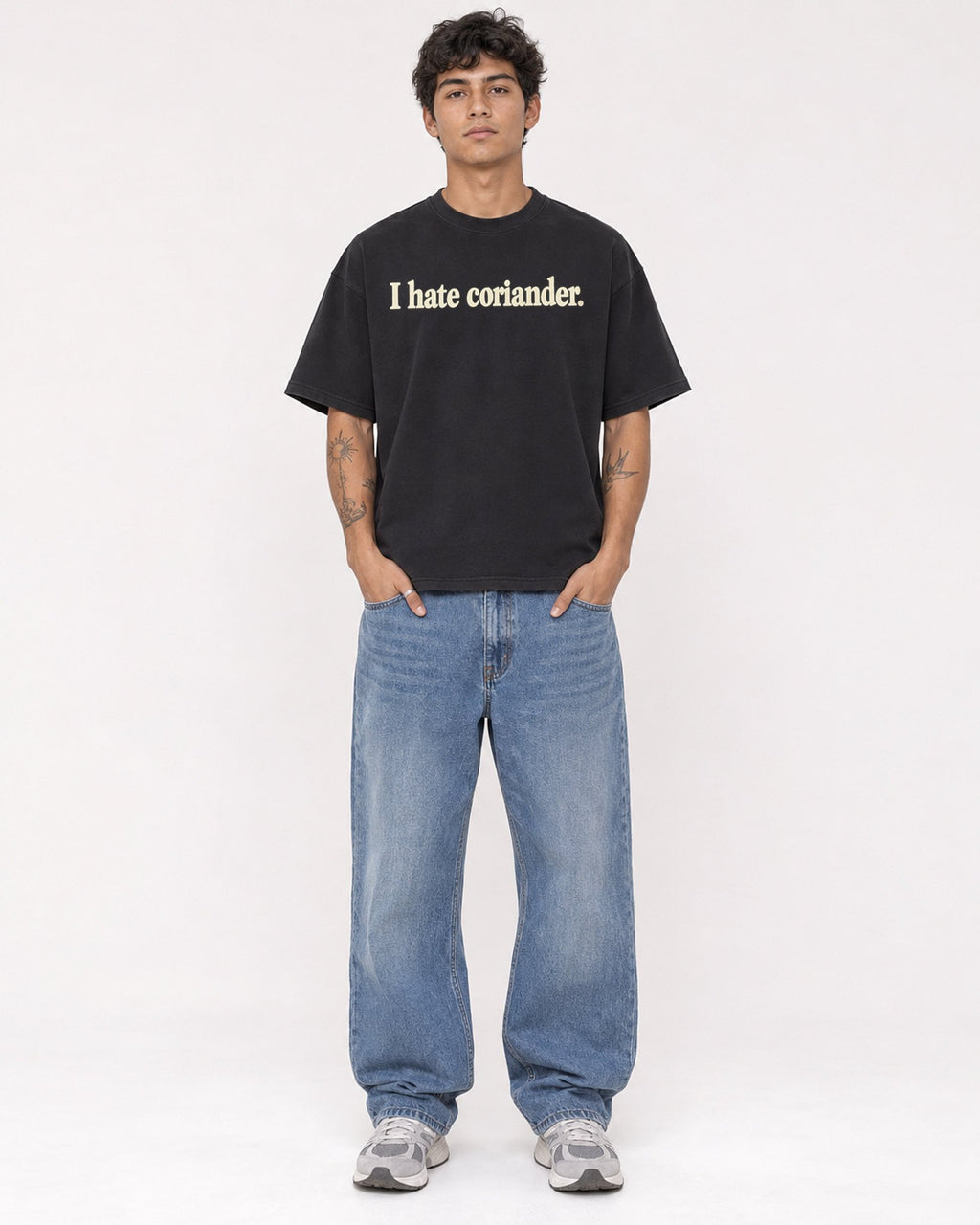 Mockup Boxy Heavyweight Tee Black male full-body 06