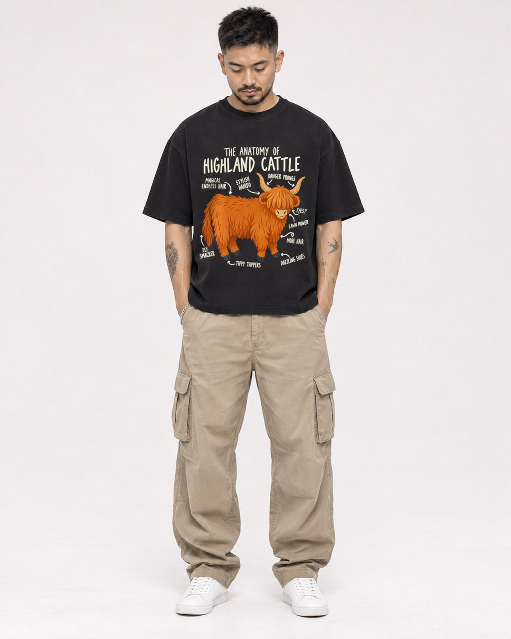 Mockup Boxy Heavyweight Tee Black male full-body 12